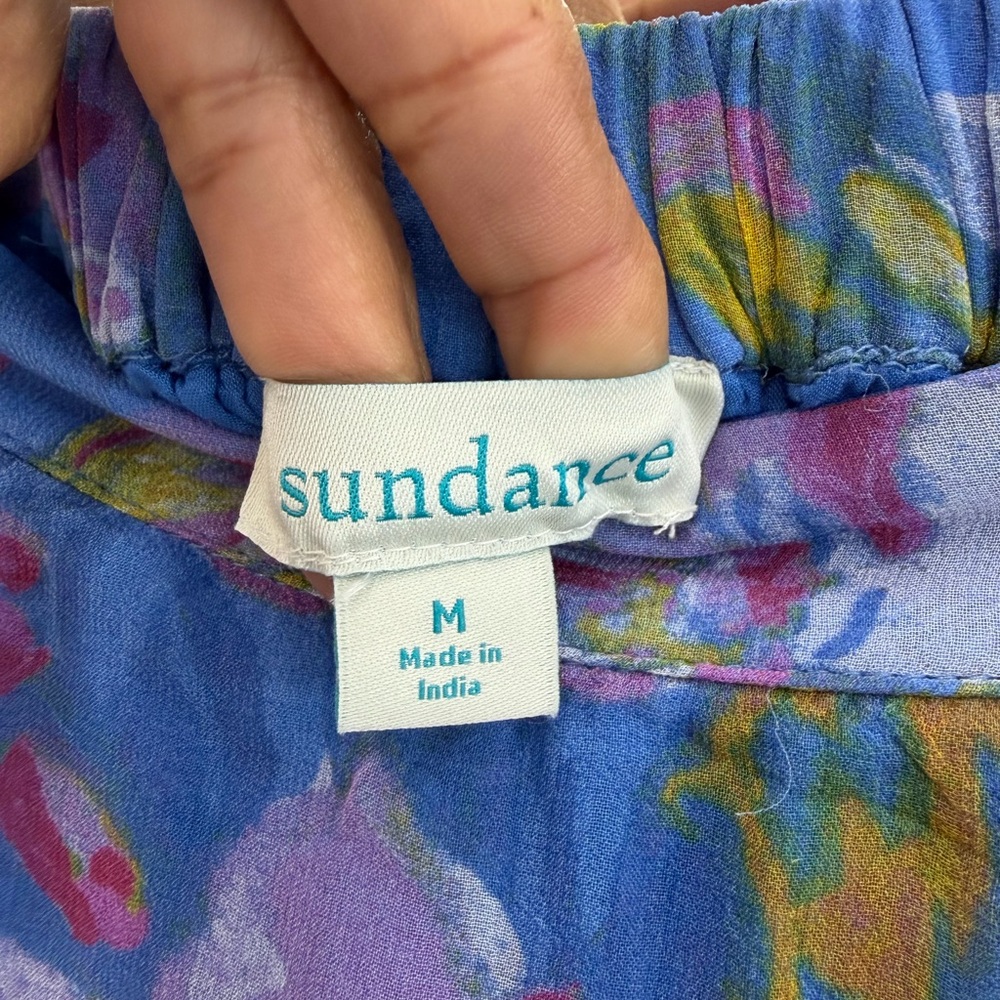 Sundance Blue Floral Asymmetrical Ruffle Midi Skirt Boho Western Cottagecore M - Picture 7 of 7